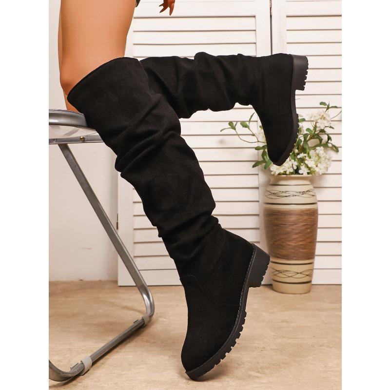 Suede Stacking Boots for Winter 2025 New Plus-size Fleece Low-heeled Sleeves Are No More Than Knee-length Boots for Women