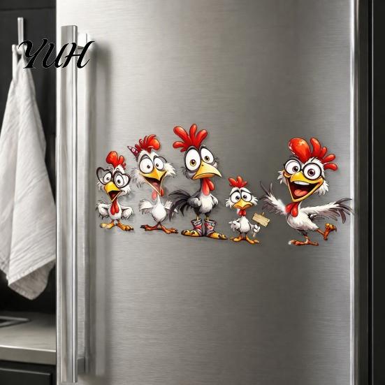 Kitchen Window Privacy Film Cartoon Rooster Static Glass Sticker, Funny Roosters Clings, PVC Removable Sunproof Bird Ornaments Decal, Waterproof