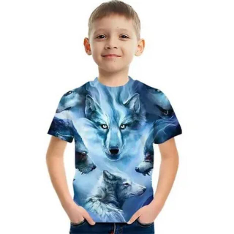 Animals Kids T-shirts O Neck Tops Polyester Casual Sportwear Comfortable Tees Lion Wolf Short Sleeve 3d Print T Shirt