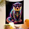 Neon Tribal Otter Artwork Patterned Tapestry Decorative Wall Hanging, Home Bedroom Living Room Decor