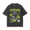 Funny Gas Mask Dumpling Cooking Death Metal Style Graphic Print Vintage Washed Oversized Streetwear T-Shirt