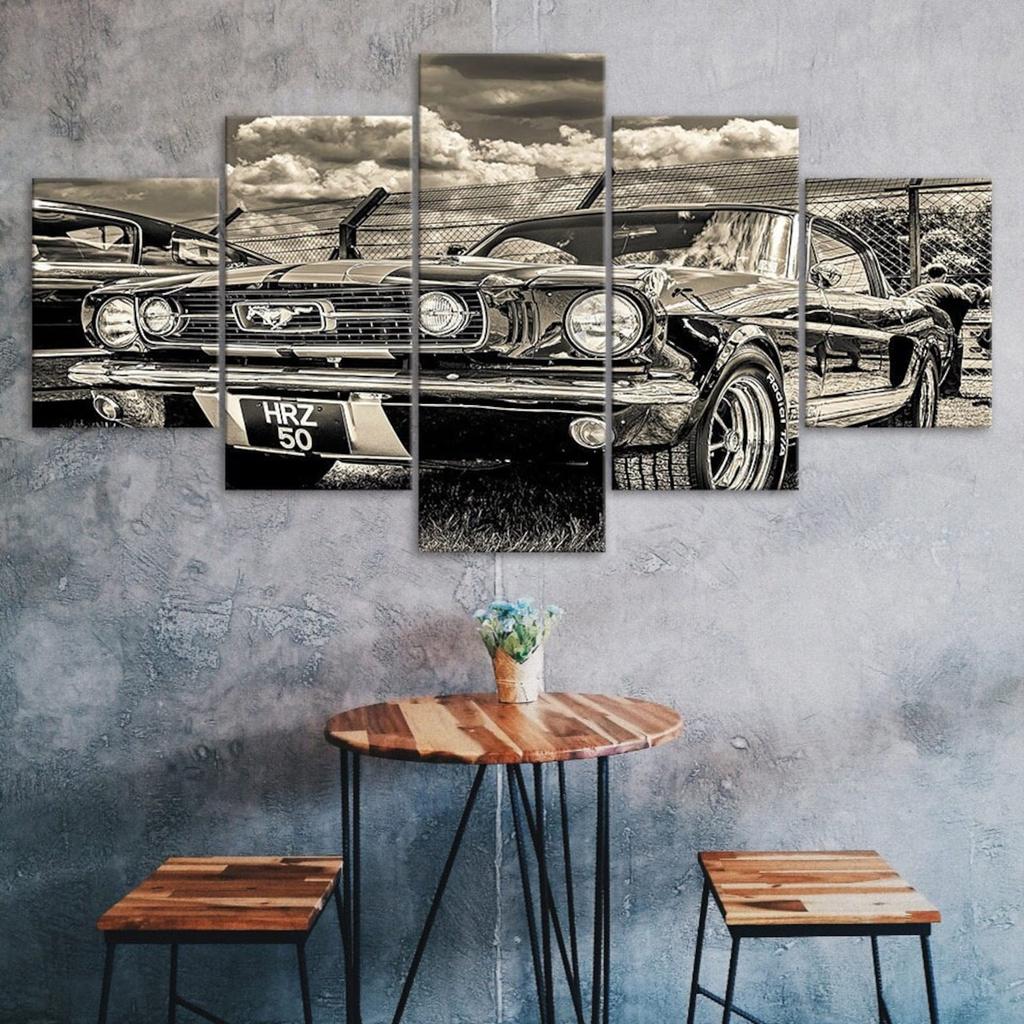 Ford Mustang Classica Vecchia Auto 5 Pezzi Tela Pittura Murale Multi Pannello Stampa Vintage Auto Fan Stanza Poster Decorazione Casa Immagine Regalo Per Lui Per Lei