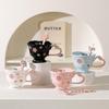 Personalized Cherry Blossom Embossed Ceramic Mug with Spoon – Creative Pink Souvenir Cup