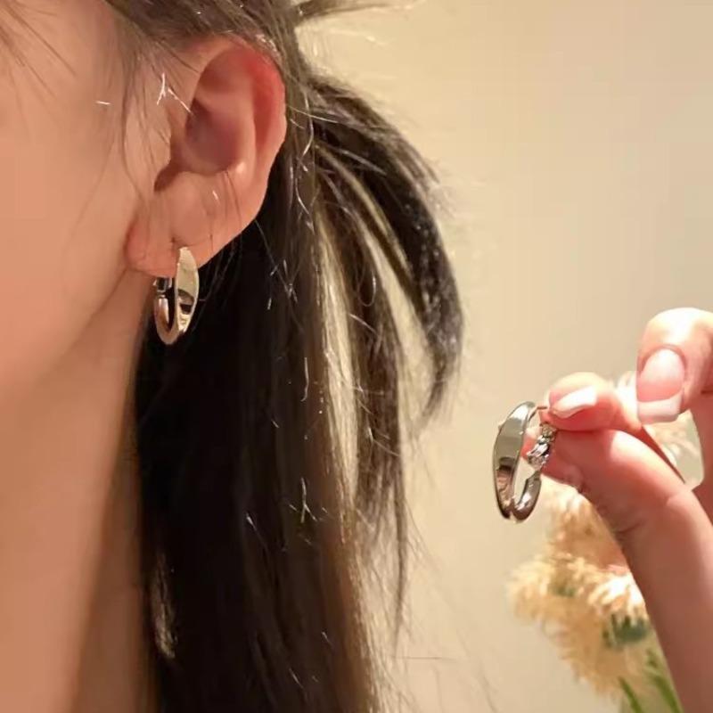 Round Hoop Earrings - Elegant and Exclusive for Women, with A Sophisticated and High-end Style. Silver Needle Style Earrings.