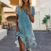 Women's Summer Casual Floral Printed Stand Collar Short Sleeve Dresses