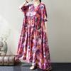 Short Sleeve Plus Size Cotton Vintage Floral New In Dresses for Women Casual Loose Long Summer Dress