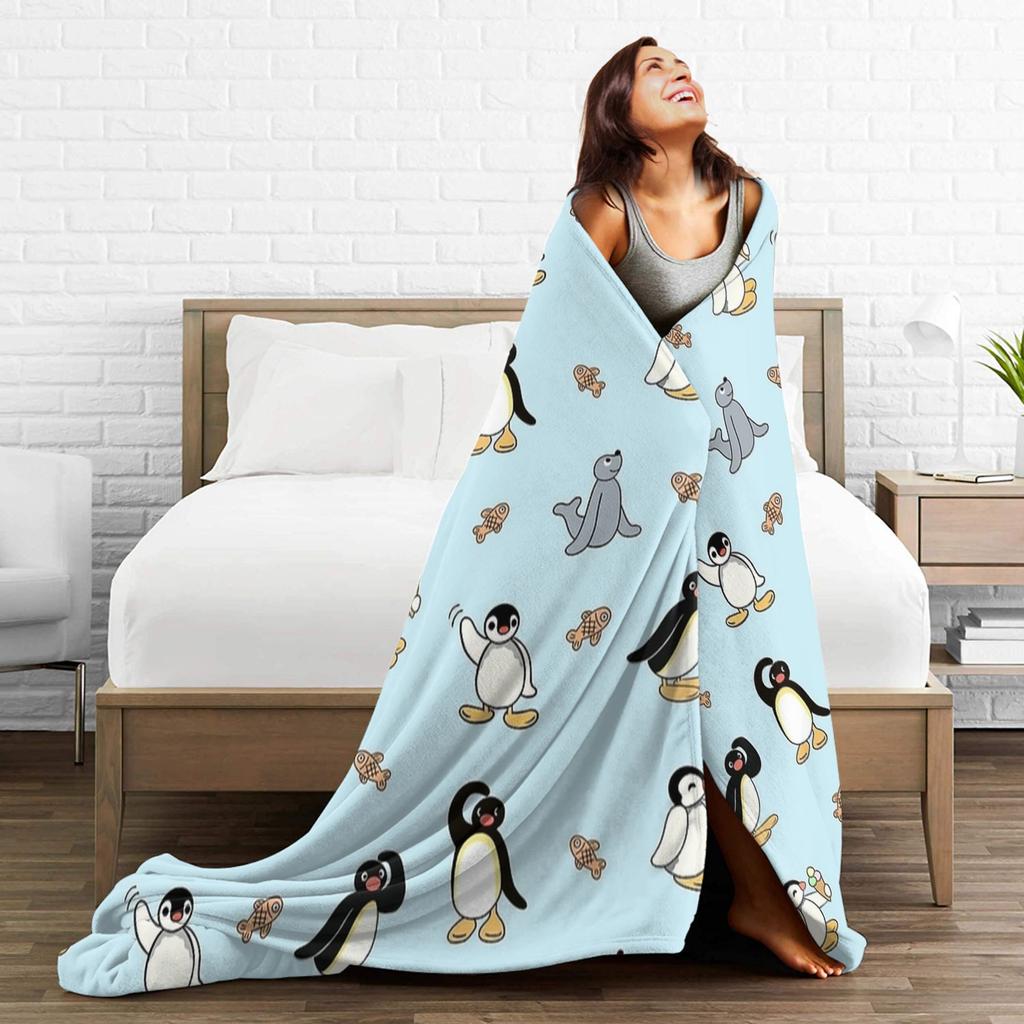 Warme Decke Junge Mädchen Picknick Pinguine Niedlich Überwurfdecke Flanell Tagesdecke für Sofa Bett Flauschige Sofabettdecke