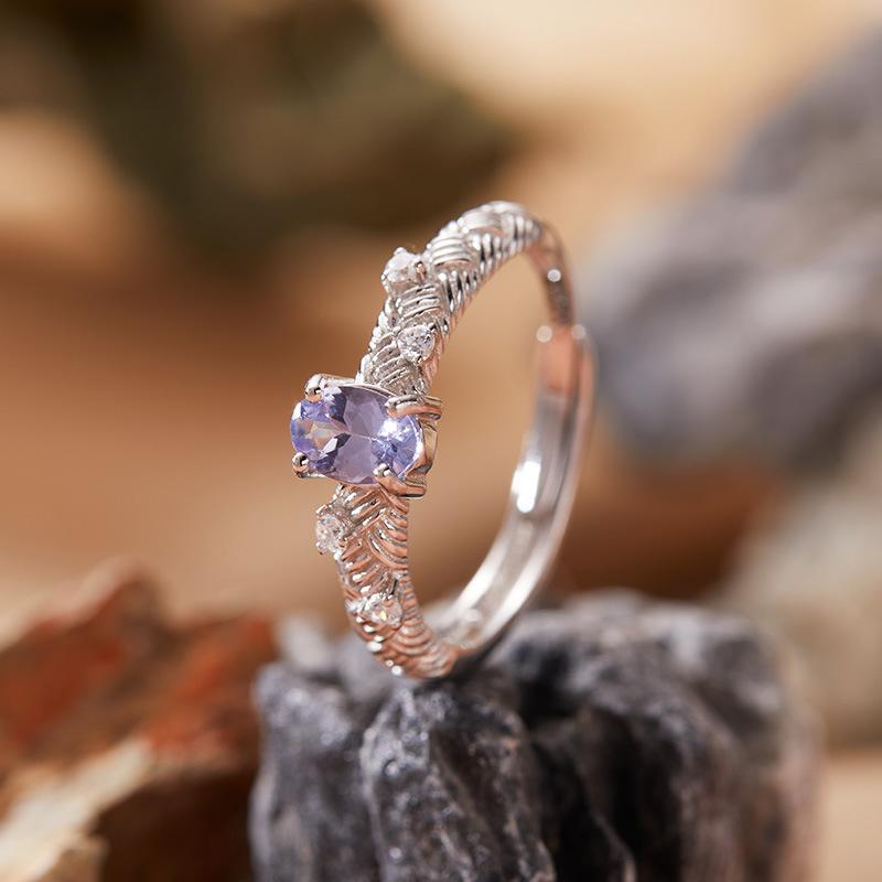 Simple S925 Sterling Silver Set With Natural Sapphire Topaz Tanzanian Diopside Colored Treasure Ring Female Index Finger Ring