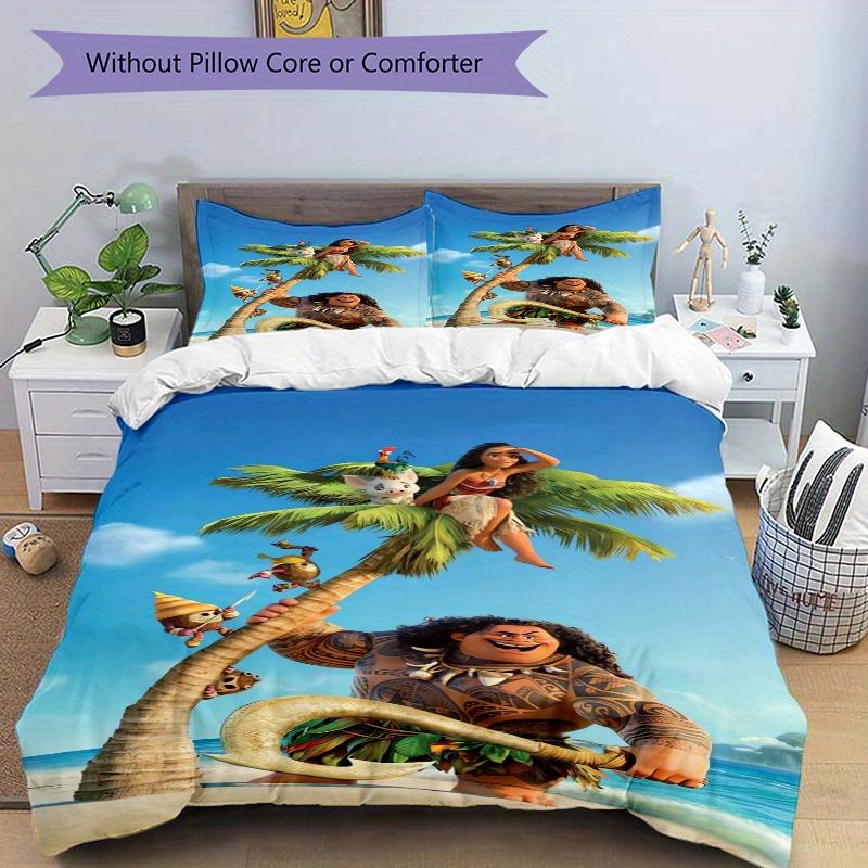 3pcs Disney Moana's Adventure Quilt Cover Set (1 Quilt Cover + 2 Pillowcases Without Pillow Core), High-Definition Printing for Home and Dor
