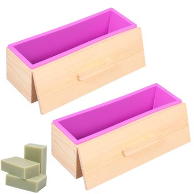 2 Stück Rechteckige Seifenform 40 oz Handgemachte Seifenformen-Set mit Holzkiste Einfach zu lösendes Silikon-Seifenformen-Set für handgemachte Seifenblöcke