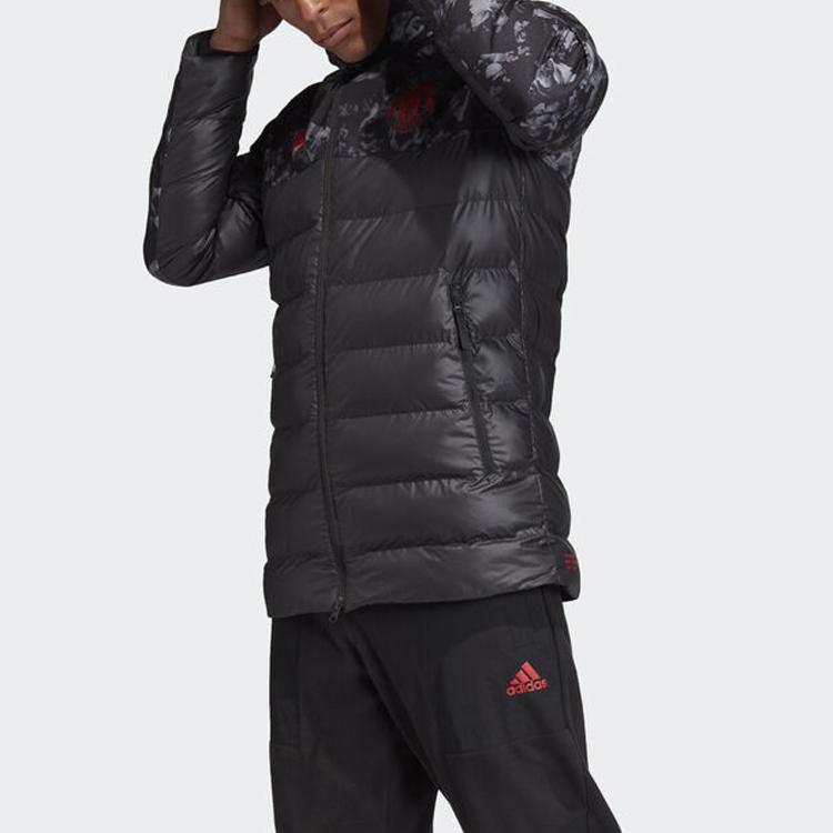 Adidas Mufc Ssp Padjkt Printed Color Block Hooded Cotton Jacket Winter Men Jacket Black DX9066