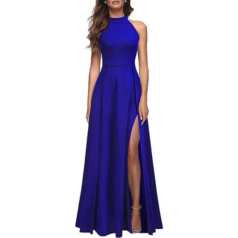 2025 Summer Women's Fashion: Sexy Slit Halter Neck Evening Gown – High-End Feel Long Skirt