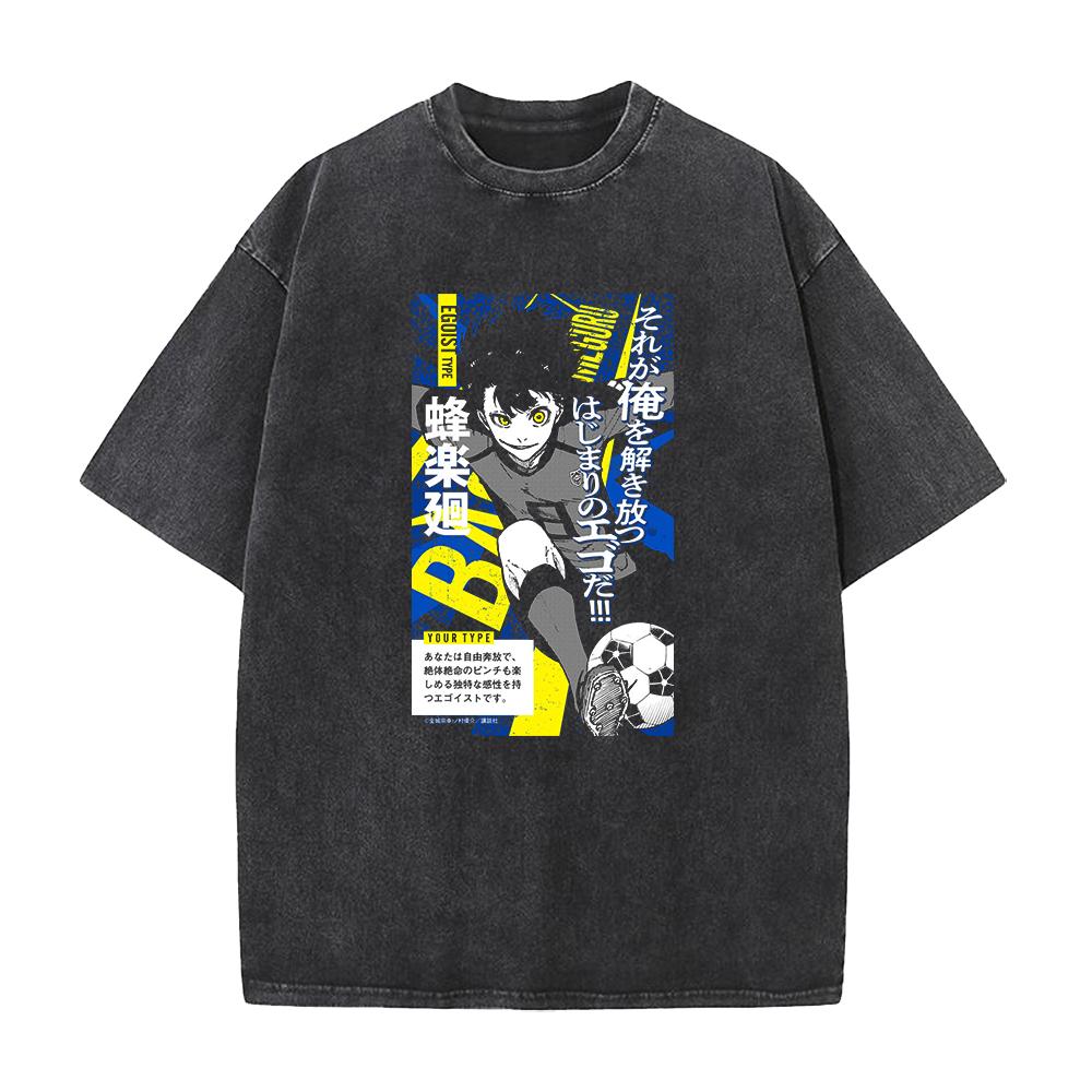 Bachira Meguru Graphic Washed T Shirt Anime BLUE LOCK Vintage Tee Men Washed Manga Tshirts Harajuku Male Casual Cotton T-shirt