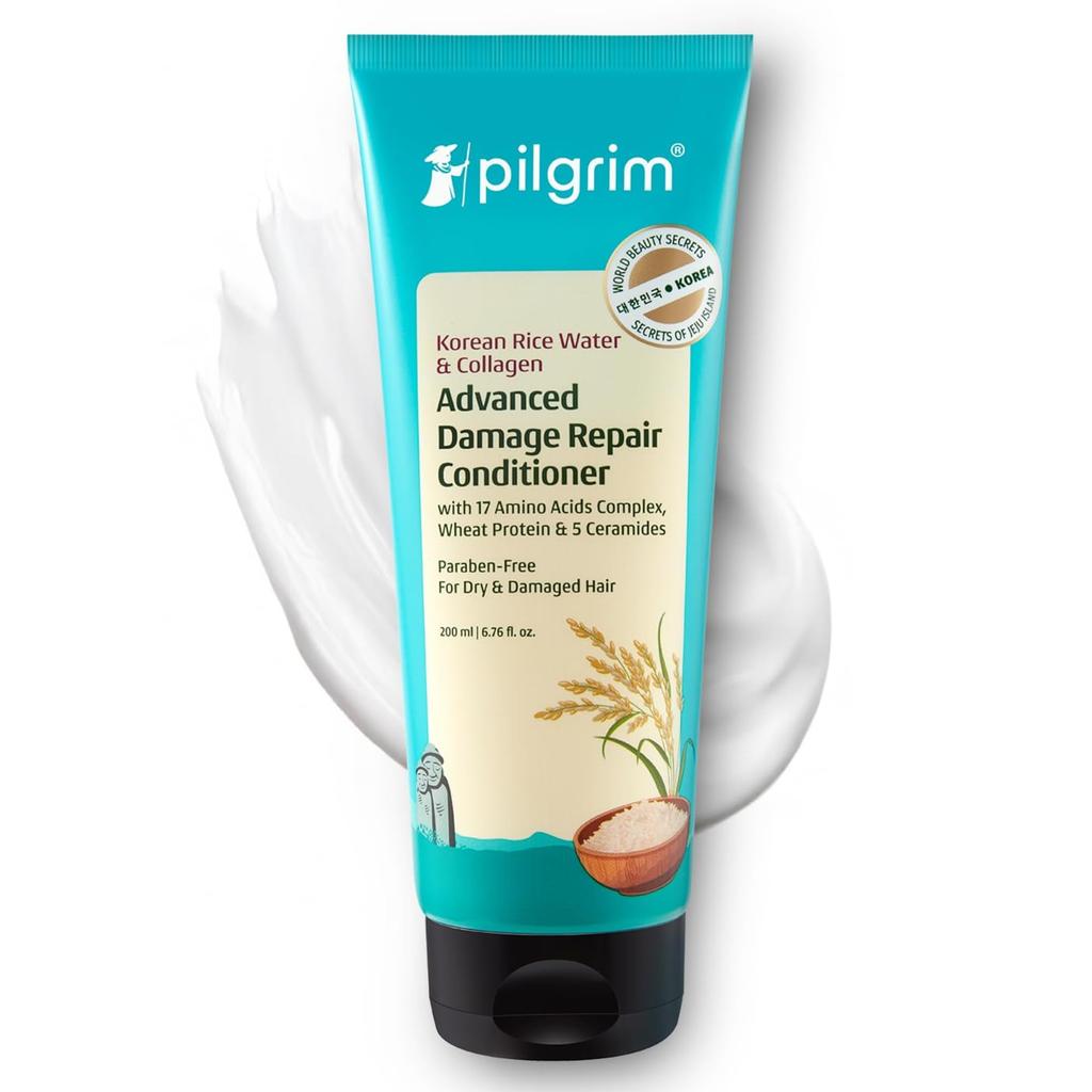 Pilgrim Korean Rice Water & Collagen Advanced Damage Repair Conditioner - 200ml | With 17 Amino Acids, Wheat Protein & Ceramides | Paraben-Free | D