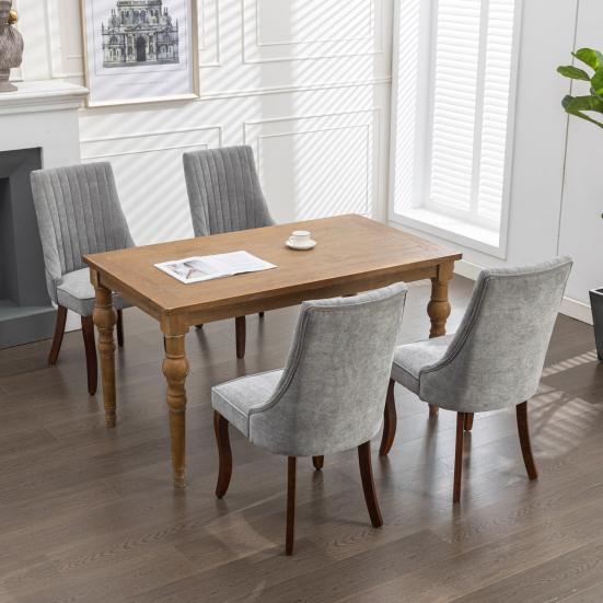 Rayon Cloth Flocking Linen Dining Chairs Channel Kitchen Dinner Chair Comfy Fabric Upholstered Accent Chair for Dining Room with Curved Solid Wood