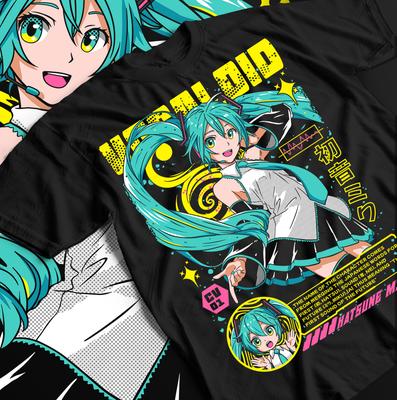 Maglietta Hatsune Miku, Maglietta Anime Vocaloid, Top Kawaii Project Diva, Cotone Unisex