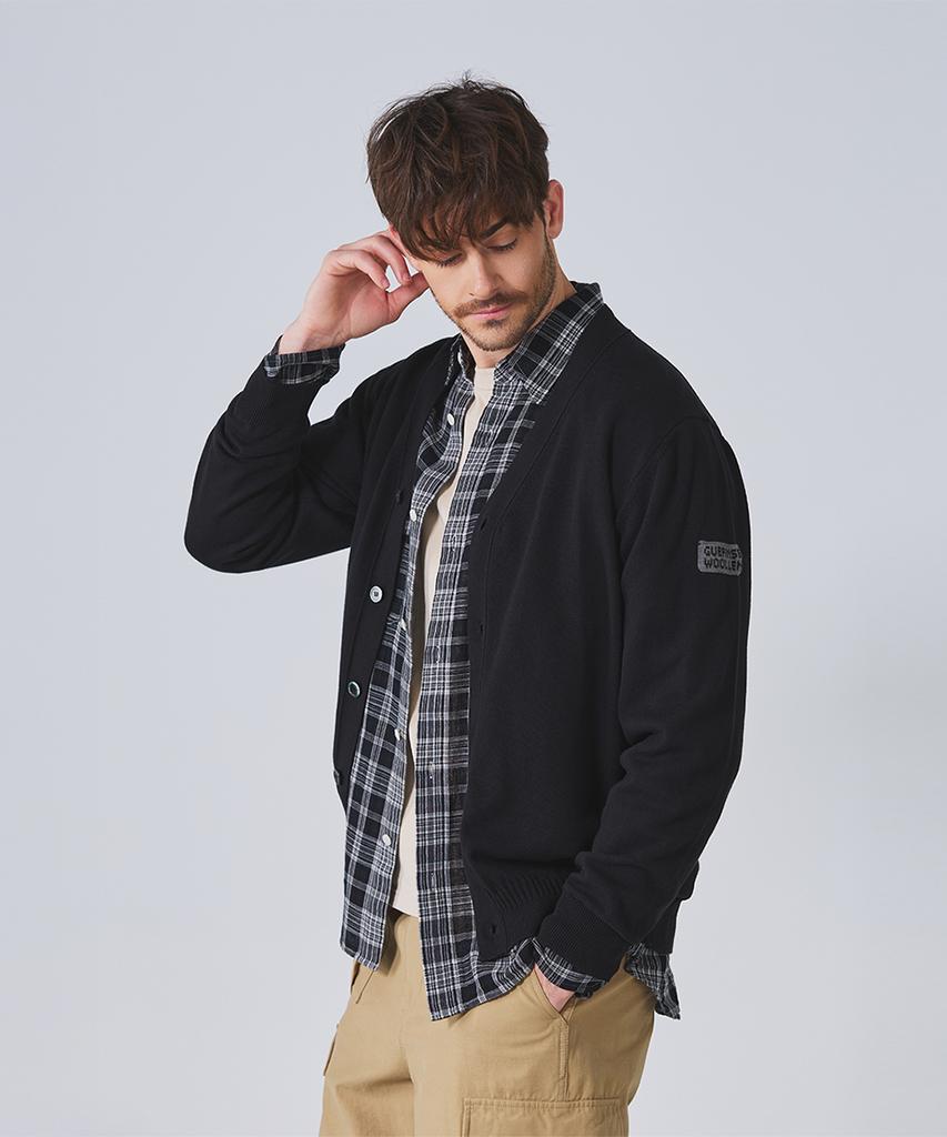 Guernsey Woollens Cotton V-Neck Cardigan - Black