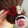 A Rose, Pearl, Large Intestine Ring with a Retro Charm, Camellia, Rubber Band, Hair Tie, Hair Accessory for a Woman