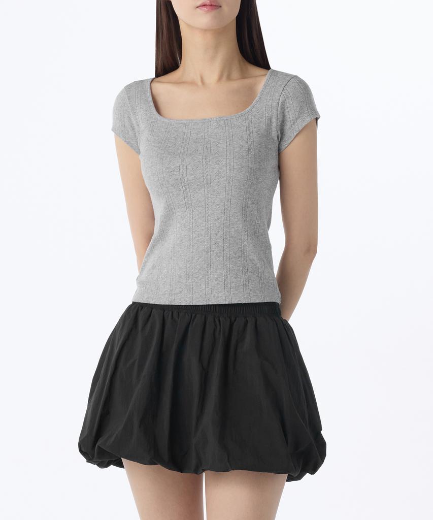 MUSINSA STANDARD WOMAN Women'S Pointel Square Neck Cap Sleeve T-Shirt [Melange Gray]