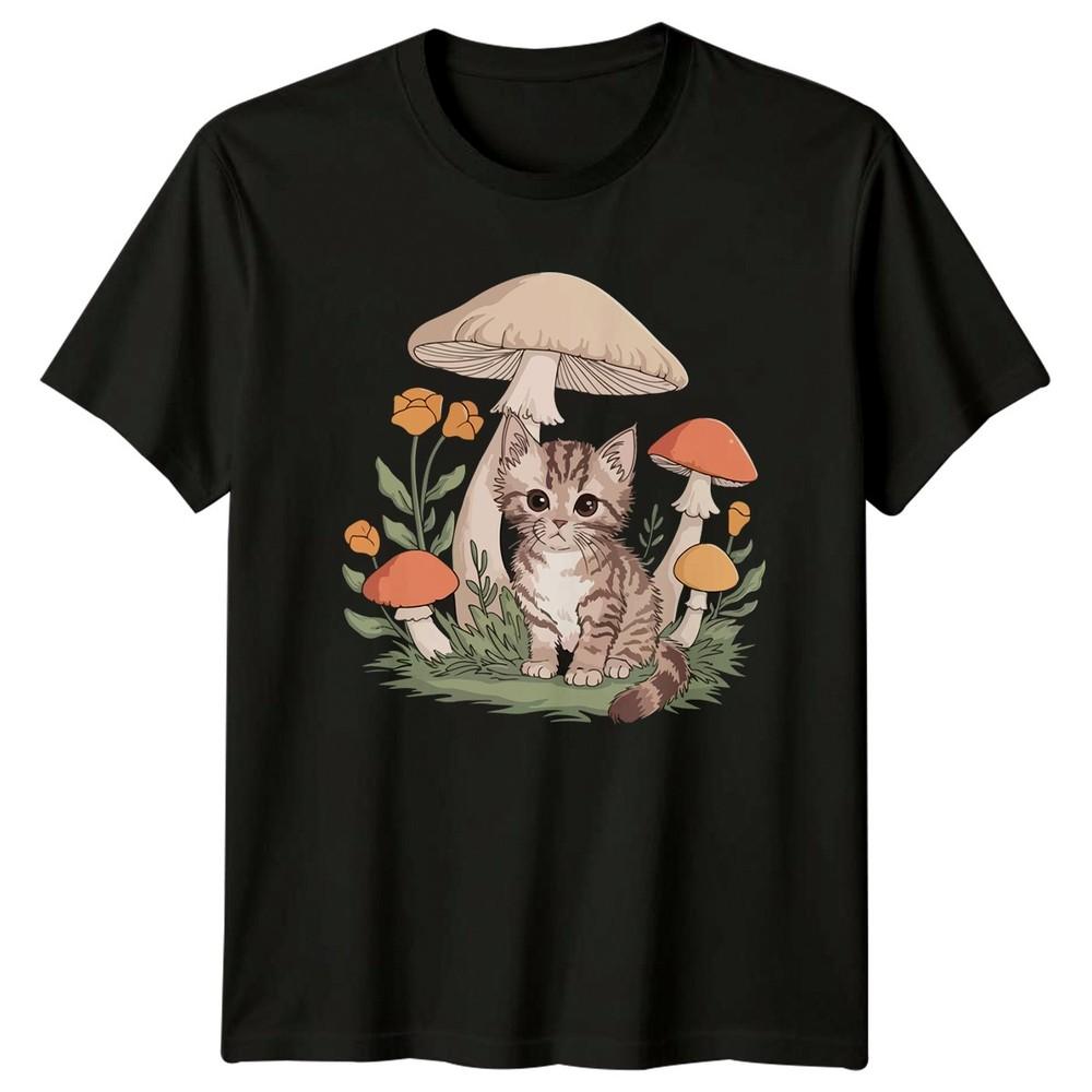 Adorable Kitten Among Mushroom And TShirt Kitten Fungi Nature Animals Birthday