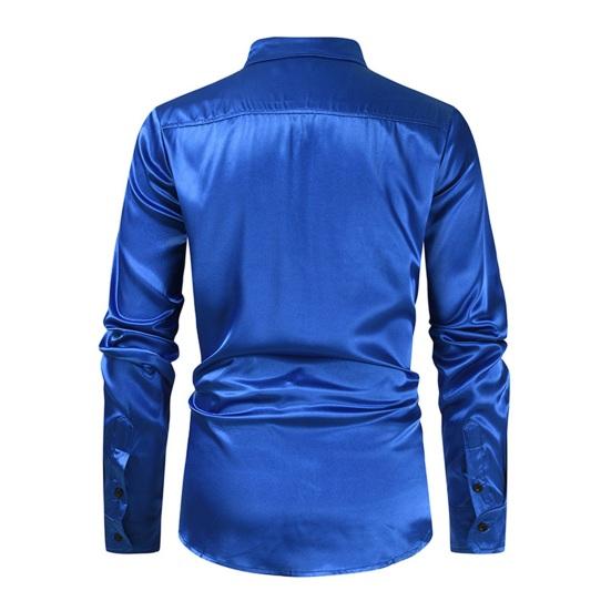 Spring Fall Men Shirt Sequin Smooth Surface Single-breasted Patchwork Turn-down Collar Cardigan Long Sleeves Cosplay Club Dance Party Top
