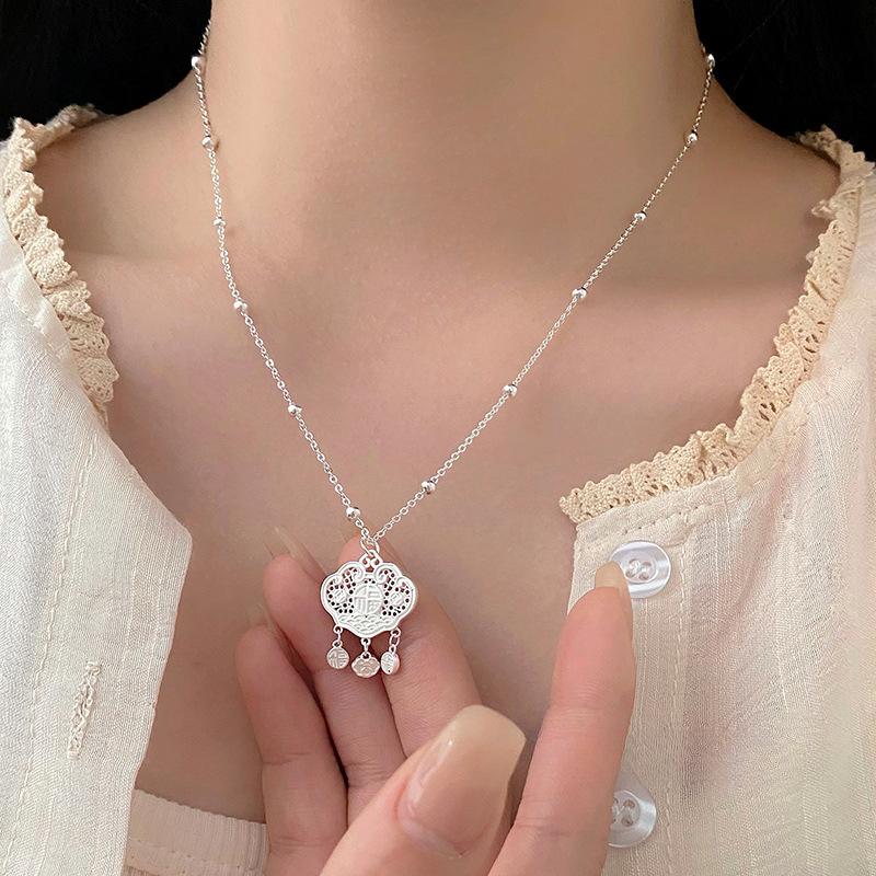 National Wind and Heavenly Officials Bless Safe Lock Necklace, New Chinese Gift for Women, Friendly Couple