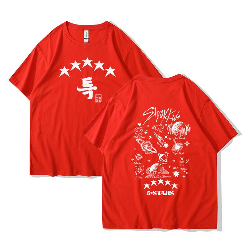 Camiseta de Algodão de Verão Kpop Street Kids 5 estrelas Manga Curta Estética Estampa de Álbum de Música camiseta homens mulheres e crianças peça única