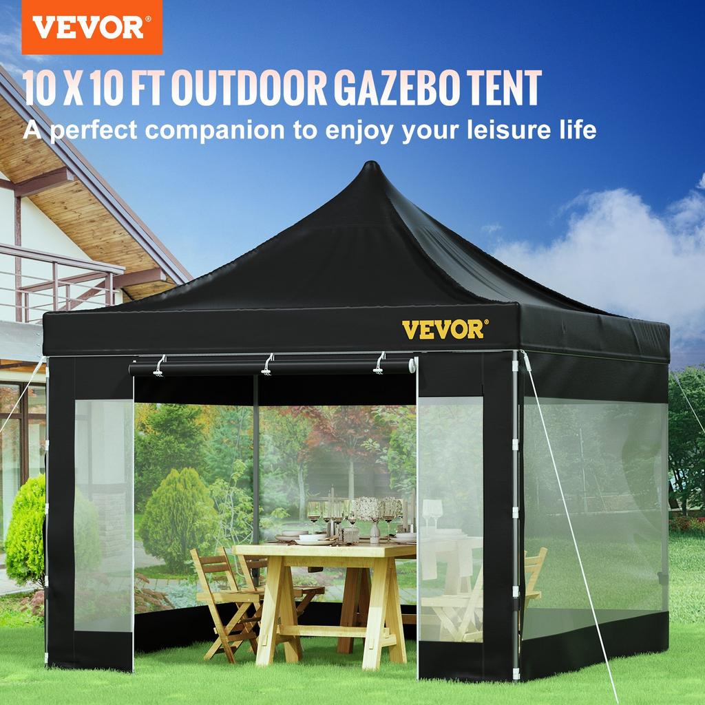 VEVOR 304.8 x 304.8 cm Pop Up Canopy Tent, Outdoor Patio Gazebo Tent with Removable Sidewalls and Wheeled Bag