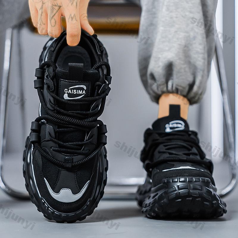 Fashion Men's White Sneakers 2025 New Fashion Lace-up Mesh Breathable Running Shoes Comfortable Non Slip Height Increase Casual Shoes