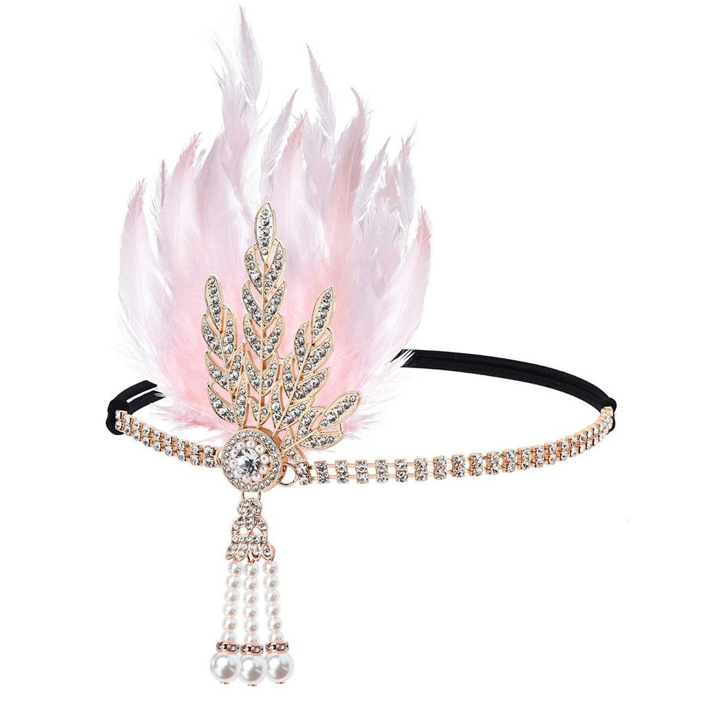 1920s Elegant Rhinestone Leaf Feathered Hairband For Wedding Party and Formal Event Comfortable Elastic Band Headwear