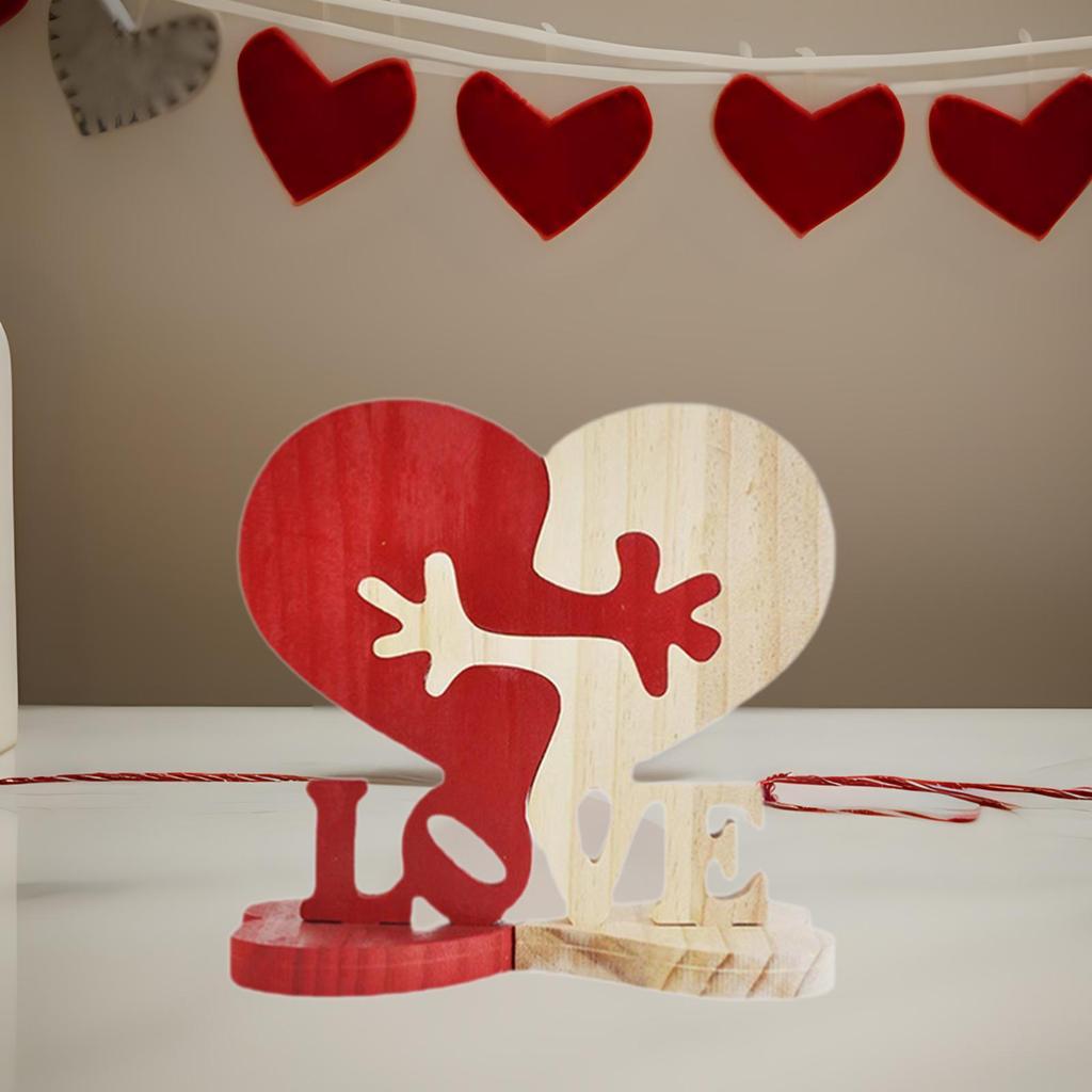 Heart Shaped Wooden Ornaments,Wood Tabletop Decorations Tabletop Centerpiece Wooden Statue Love Wood Signs for Xmas Bookshelf