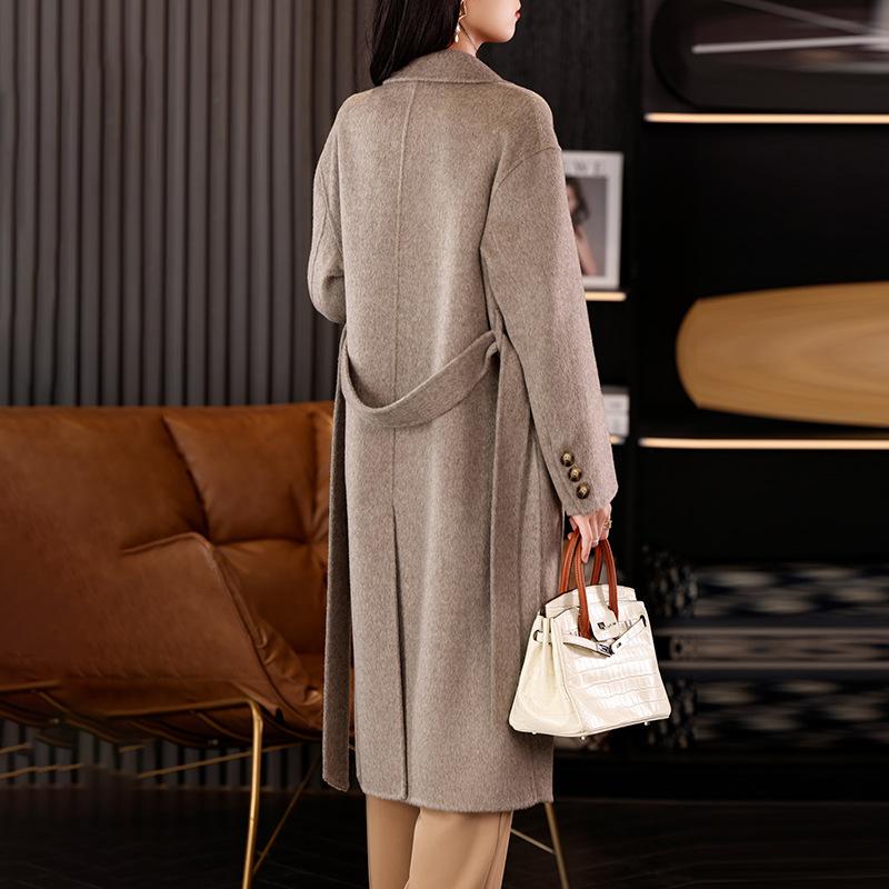 New Double-sided Wool Coat for Women with Squid and Glutinous, Medium-length Wool Coat for Simple and Versatile Waist-hugging Jacket