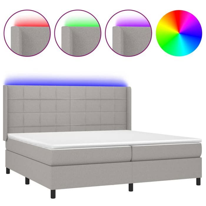 VidaXL Slatted Bed Base with LED Mattress, Upholstered Bed with Headboard, Double Bed, Bedroom Adult Bed, Modern, 3138341
