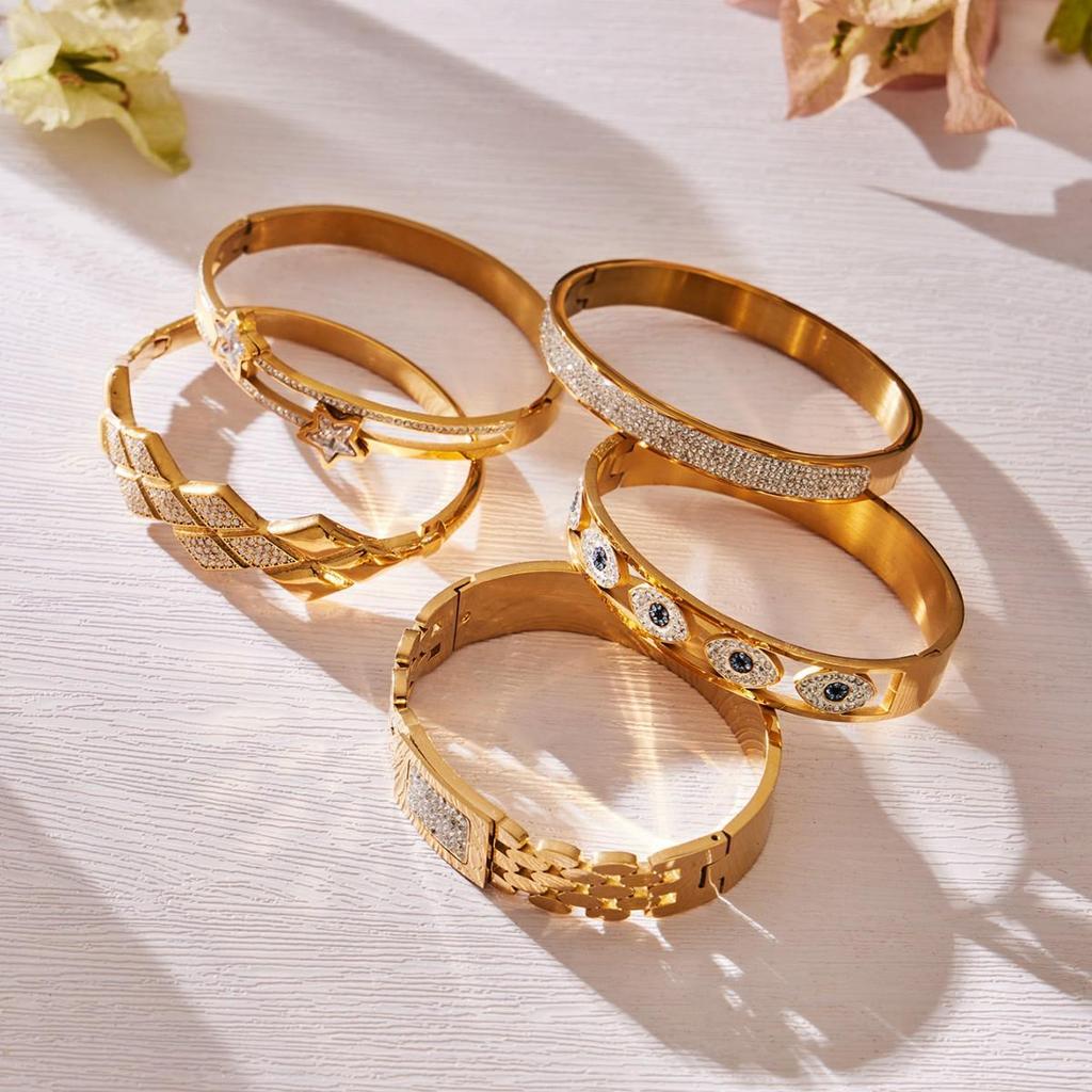 18K Goldplattiertes Geometrisches Zirkonia-Diamant-Armband aus Edelstahl