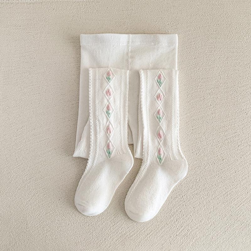 Girls Printed Tulips Pantyhose Fashion Kids Cotton Tights Baby Girl Uniform Leggings Children Knitting Cute Sweet Pants Clothing