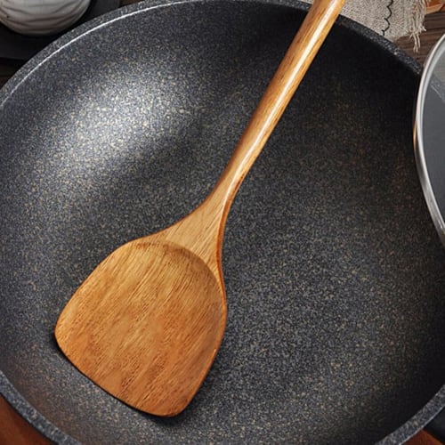 STOBAZA Wooden Spatula, Long Handle Cooking Spatula Turner, Kitchen Wok Spatula Utensil, Flat Frying Spatula Spatula Cooking Shovel Flipper Scoop Kitc