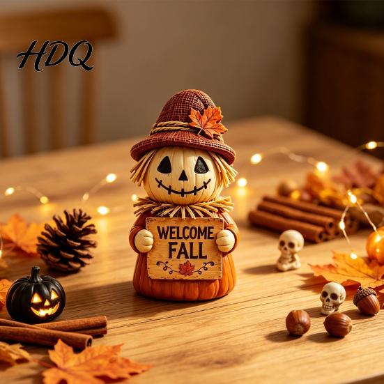 Retro Style Harvest Theme Figures Fall Scarecrow Figurine Wooden Pumpkin Statue Rustic Autumn Thanksgiving Decorations Tabletop Decoration for Home