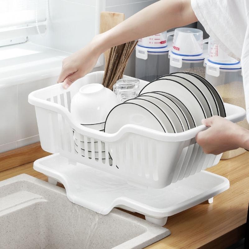 Upgrades Thickened Plastic Bowls Drying Rack for Campers with Removable Water Collector & Not Slip Feet for Plates Bowls