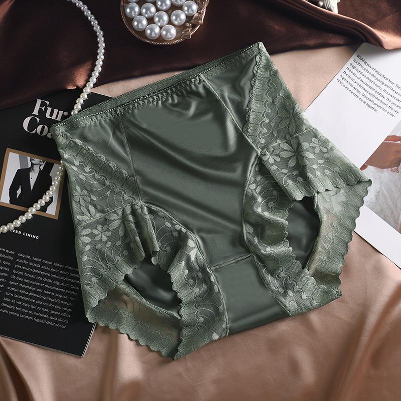 2024 Autumn/Winter Women's High-Waist Silky Satin Hip-Lifting Breathable Cotton Panties with Antibacterial Crotch