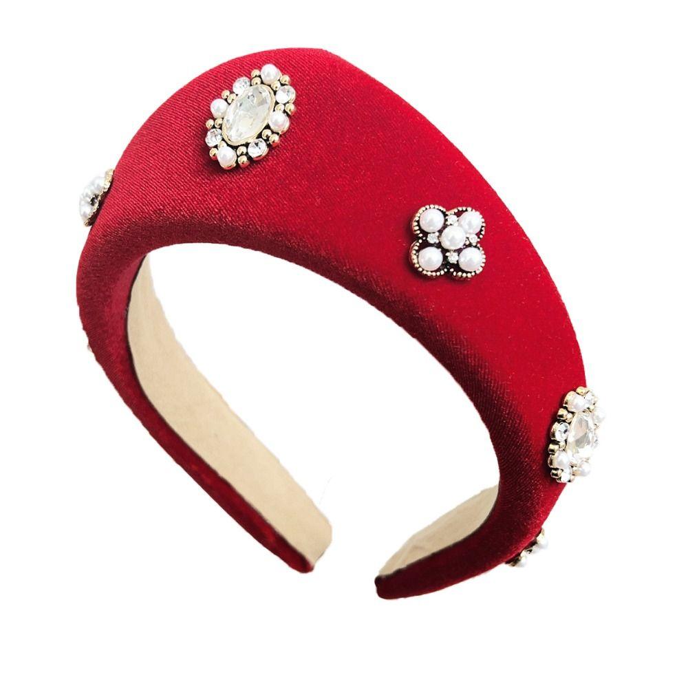 Baroque Crown Hair Hoop Elegant Vintage Hair Accessories Simple Rhinestone Pearls Hairband Party