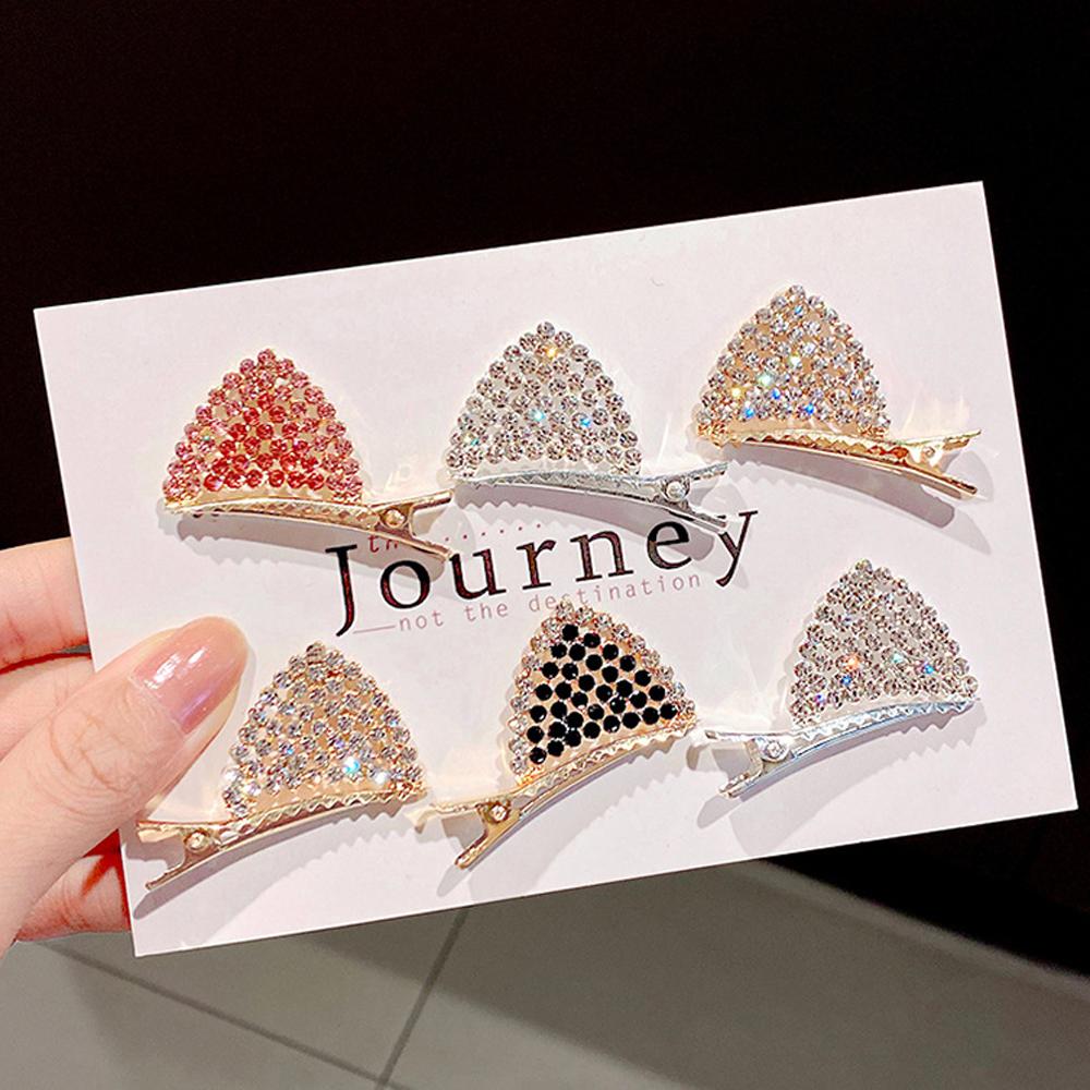 Korean Shiny Girls Woman Hair Accessories Cat Ears Hair Clips Duckbill Clip Crystal Barrettes