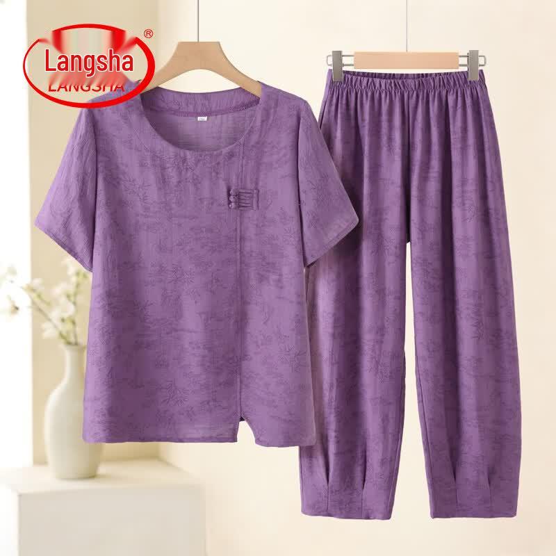 Langsha Women s Cotton Linen Summer Two-Piece Set 4XL