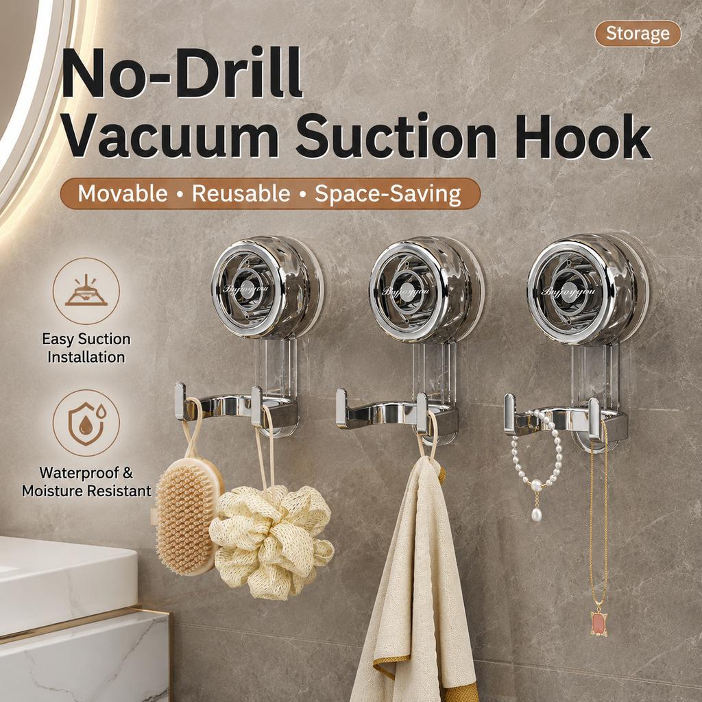 1/2pcs Vacuum Suction Cup Double Hook No Drill Heavy Duty PET ABS Wall Hanger for Bathroom Kitchen Storage