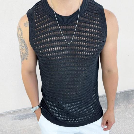 Léto Muži Pletená vesta bez rukávů s výstřihem do O Jednobarevný Slim Fit Vyhloubený Tenký pulovr Topy Streetwear