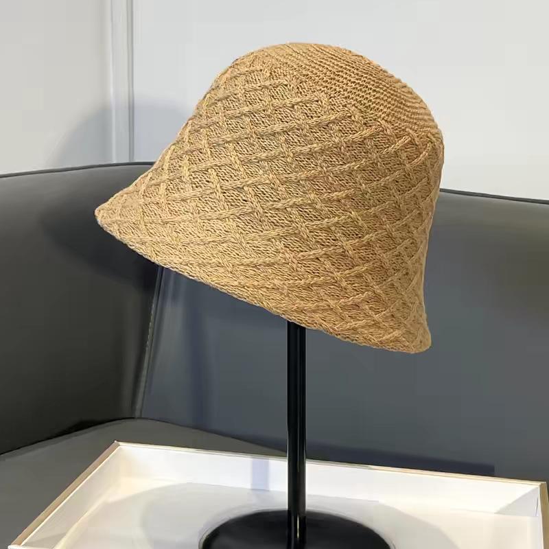 Color knitted hollow breathable bucket hat women's summer outdoor face small sunshade bucket hat women's basin hat