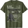Camiseta Gráfica Esquemática del Caza Sigiloso F117 Nighthawk para Hombre, Casual, Algodón Puro