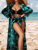 Women's High Waist Bikini 3-Piece Set with Long Shirt - European & American Style 2025 Swimwear