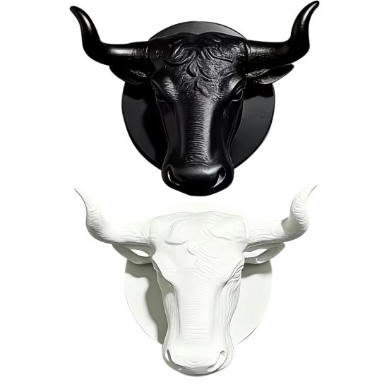 Unique Gift for Men Bull Head Hat Rack, Lightweight Wall-Mount Key Holder, Decorative Coat Heavy Duty PLA Wall Mount Hook, Retro Animal Hanger
