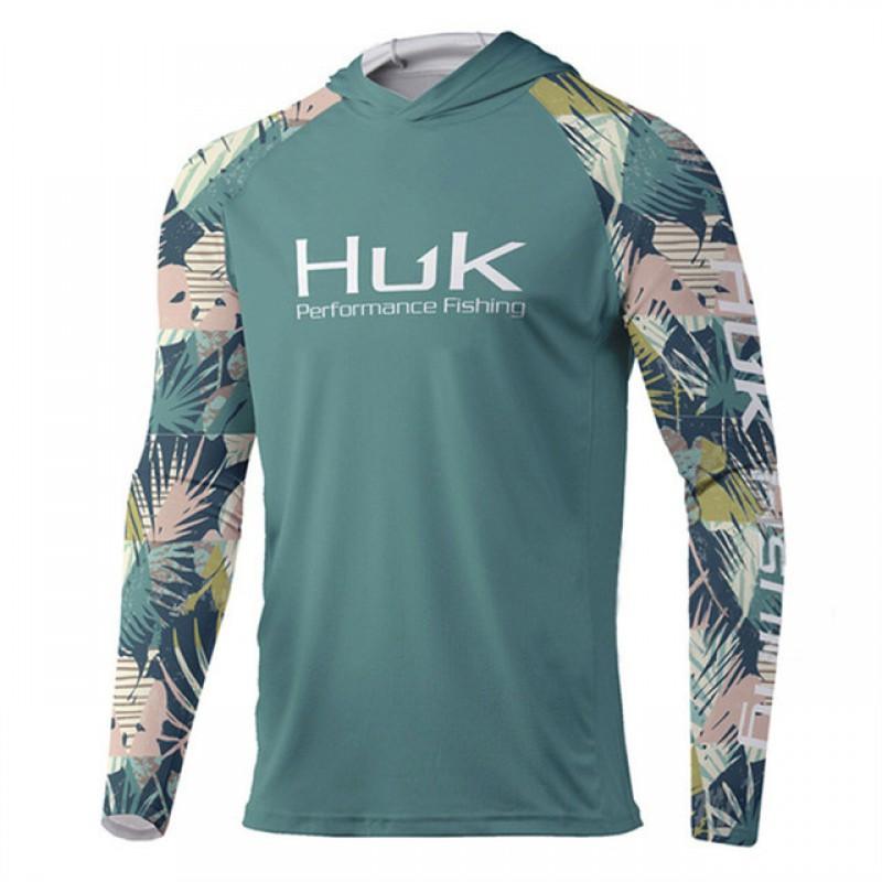 Mens Quick-Dry UV Protection Fishing Shirt With Hood Lightweight Breathable Outdoor Sport Long Sleeve Top