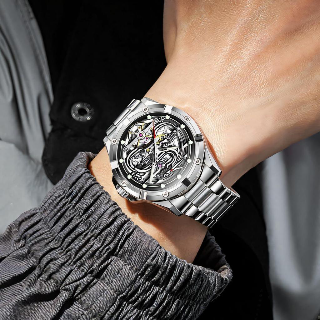 Mens Dragon Watch Automatic Mechanical Watches Fashionable Business Luminous Waterproof Hollowed Out Wrist Watch